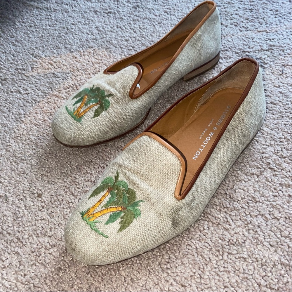 stubbs and wooton palm tree needlepoint shoes sz 7